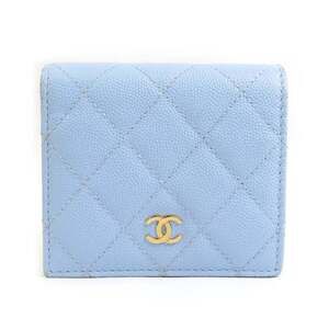 CHANEL Authentic Blue Caviar Leather Wallet